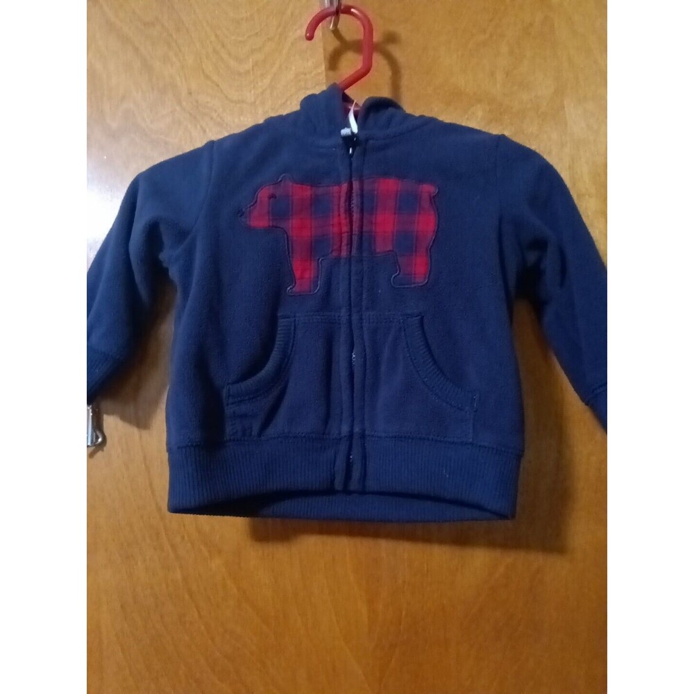 Carter's Baby  Blue Fleece And Red Plaid Bear Zip Up Jacket Unisex 6 Months